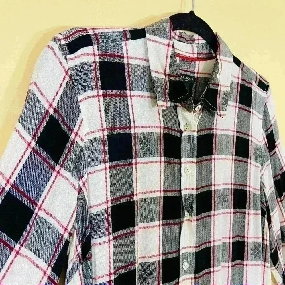 Talbots Snowflake Plaid Soft Button Down Rayon Li… - image 8